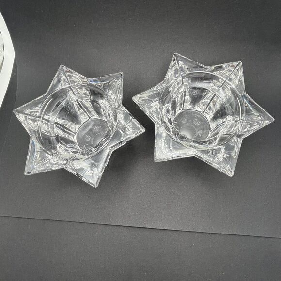 2 Vtg Villeroy & Boch Germany Lg Glass Star Votive Candle Holders Lucca 4.75" - Picture 9 of 16